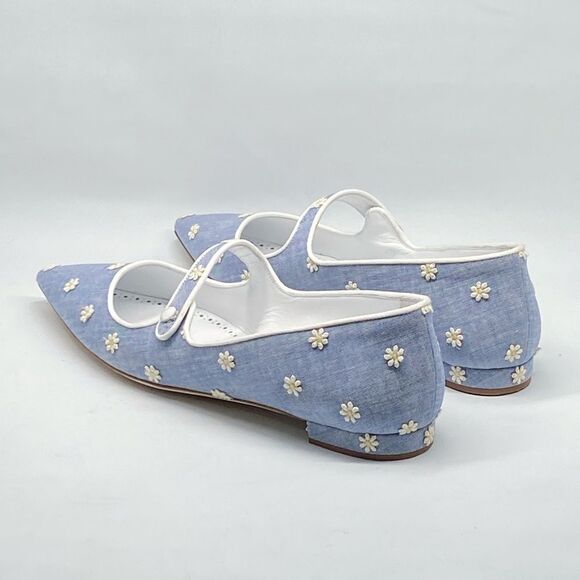 Manolo Blahnik Campari Blue Mary Jane Ballet Flats size 38.5 - Picture 8 of 13